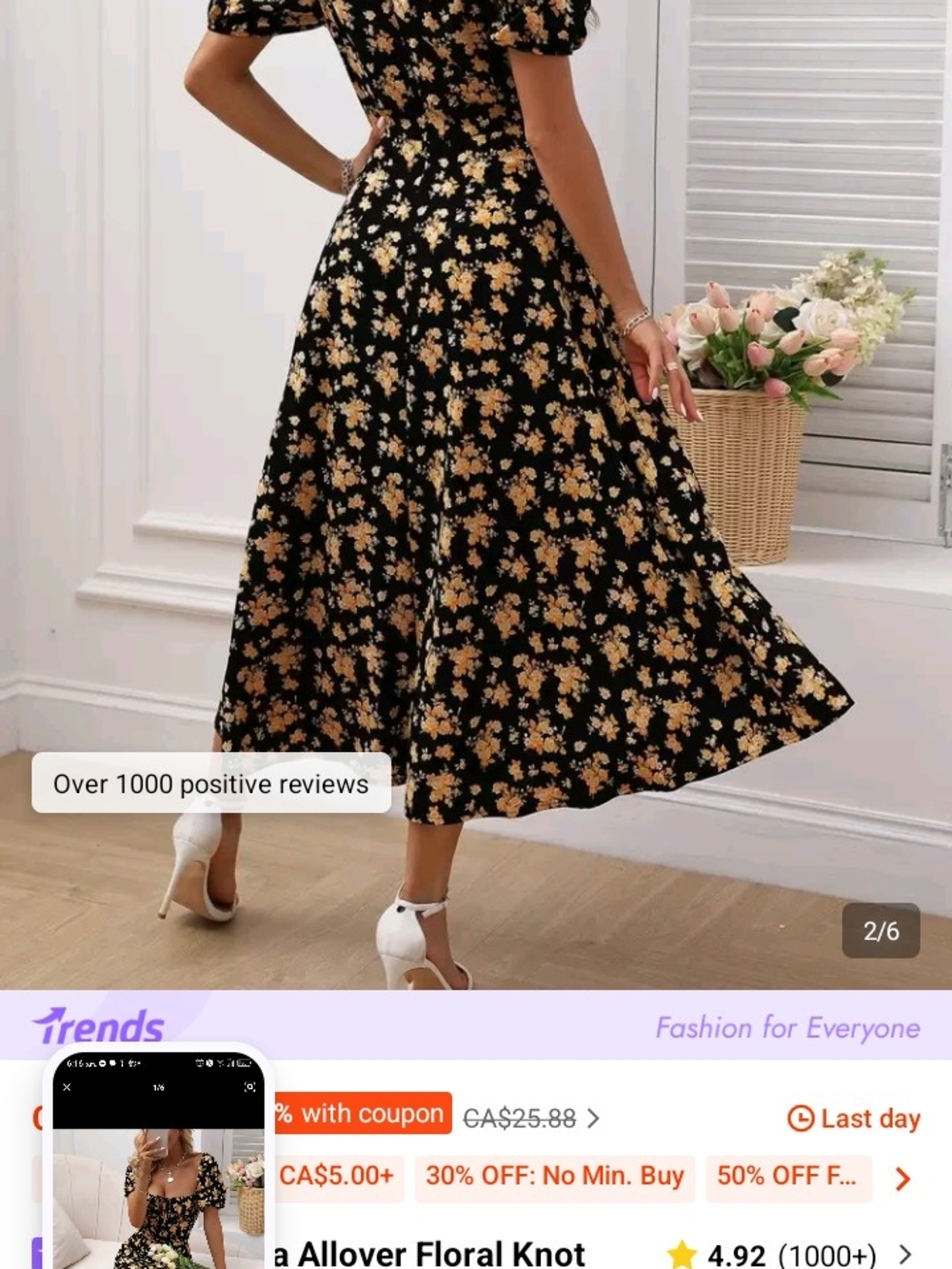 SHEIN Floral Puff Sleeve Maxi Dress with Side Slit - XL - Like New - Picture 3 of 3